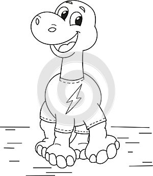 Coloring page outline of cartoon smiling diplodocus, dinosaur. Colorful vector illustration, summer coloring book for kids